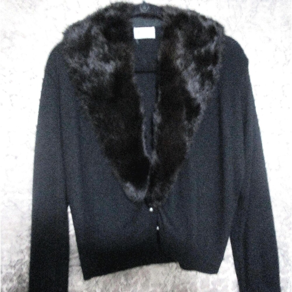 1950s cardigan sweater Fur collar Orion acrylic pearl style buttons size M